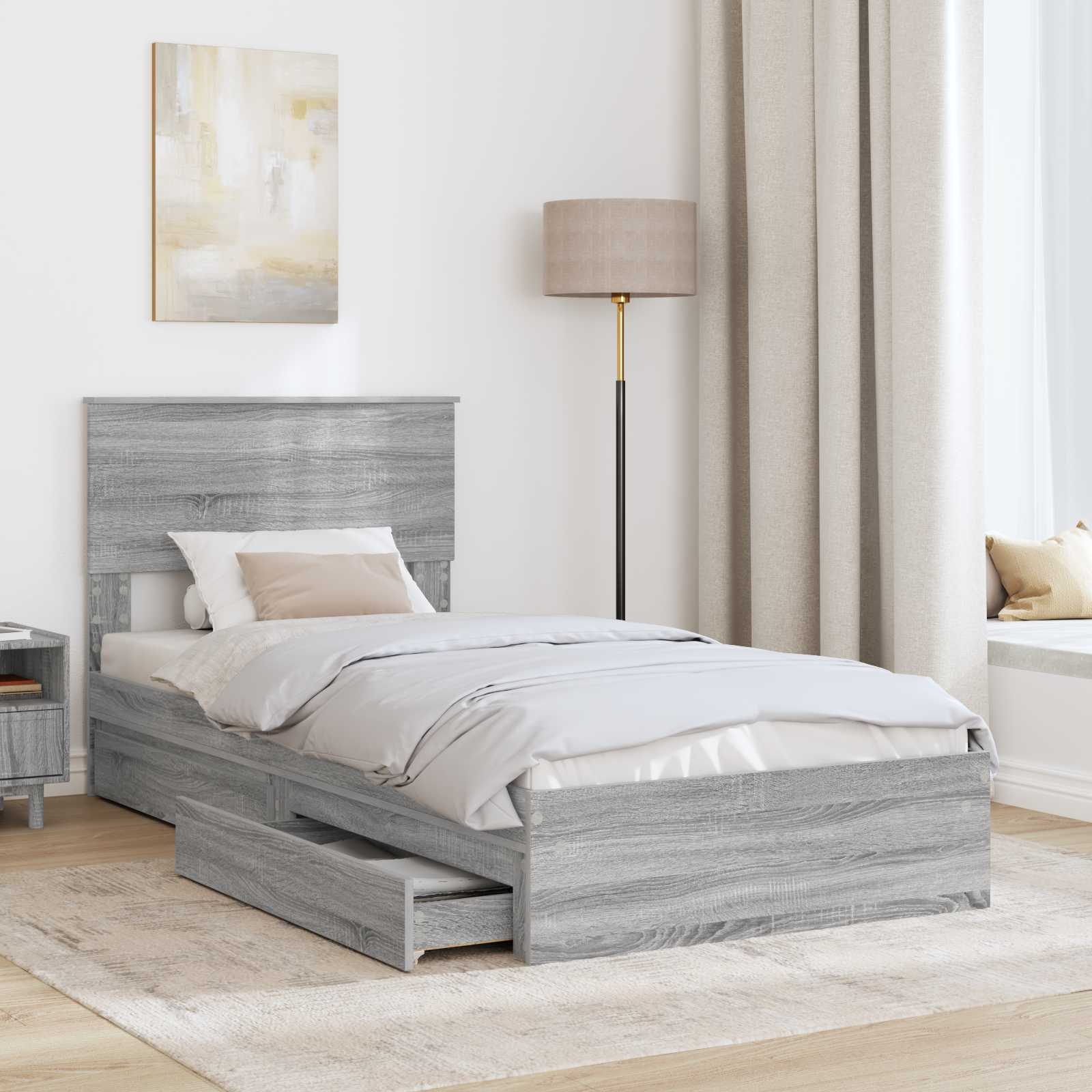 Krevet s od storage Siva Sonoma 75 x 190 cm Konstruirano drvo