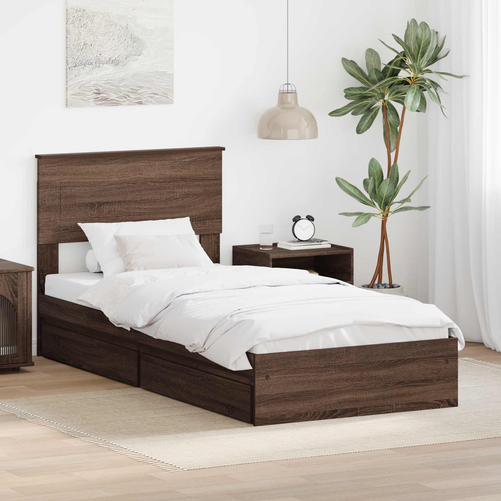 Krevet s od storage Smeđi hrast 75 x 190 cm Konstruirano drvo