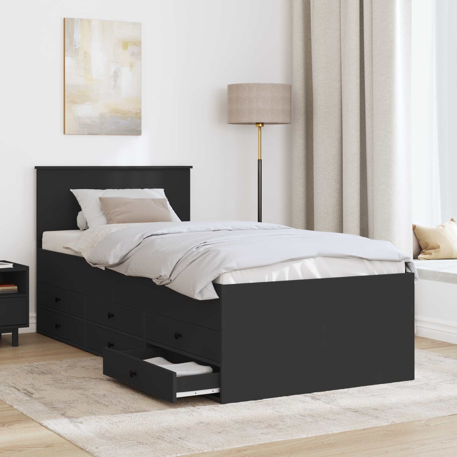 Krevet na dan s ladicama Crna 75 x 190 cm Konstruirano drvo