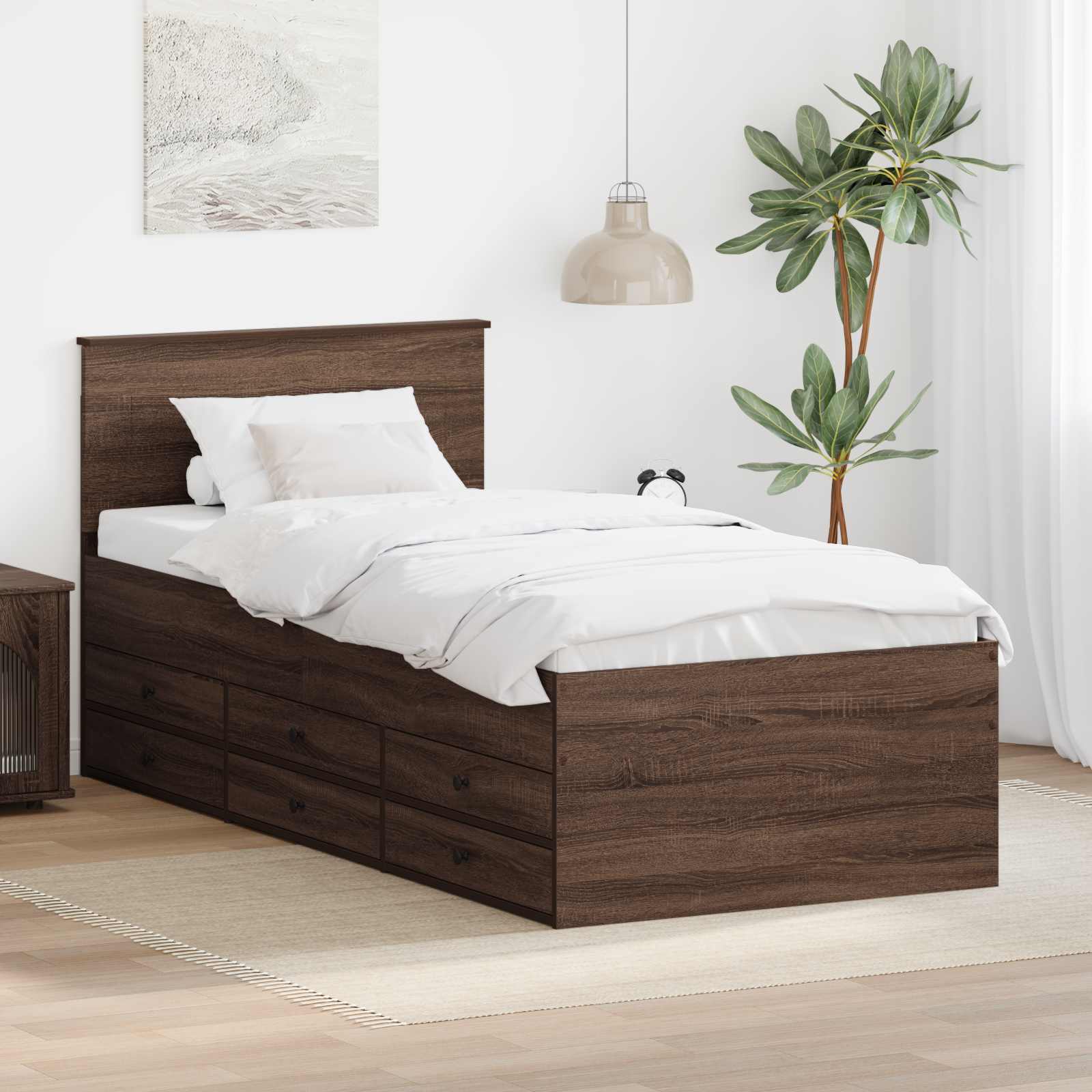 Krevet na dan Smeđi hrast i crna 75 x 190 cm Konstruirano drvo
