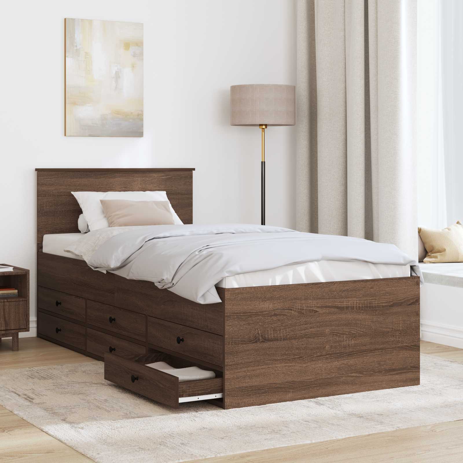 Krevet na dan Smeđi hrast i crna 75 x 190 cm Konstruirano drvo