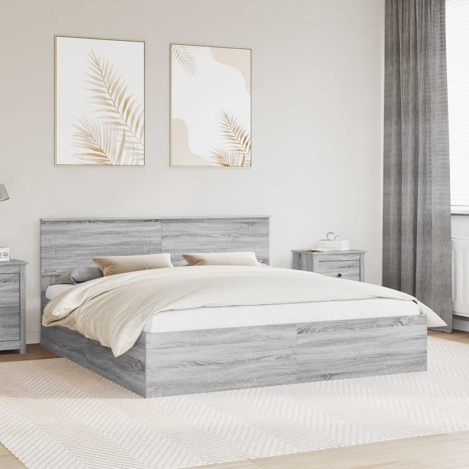 Krevetna konstrukcija s uzglavljem Siva Sonoma 200 x 200 cm