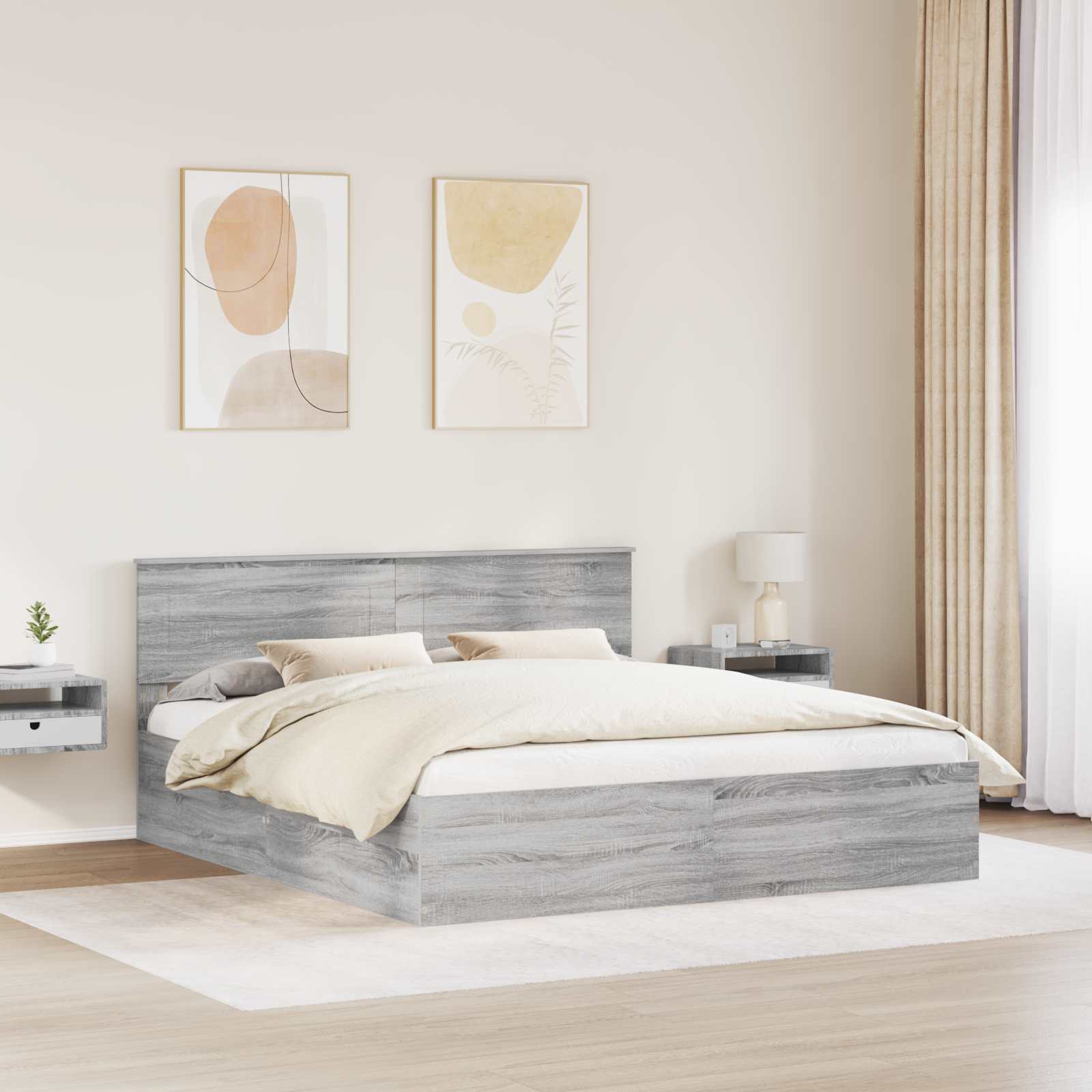 Krevetna konstrukcija s uzglavljem Siva Sonoma 200 x 200 cm