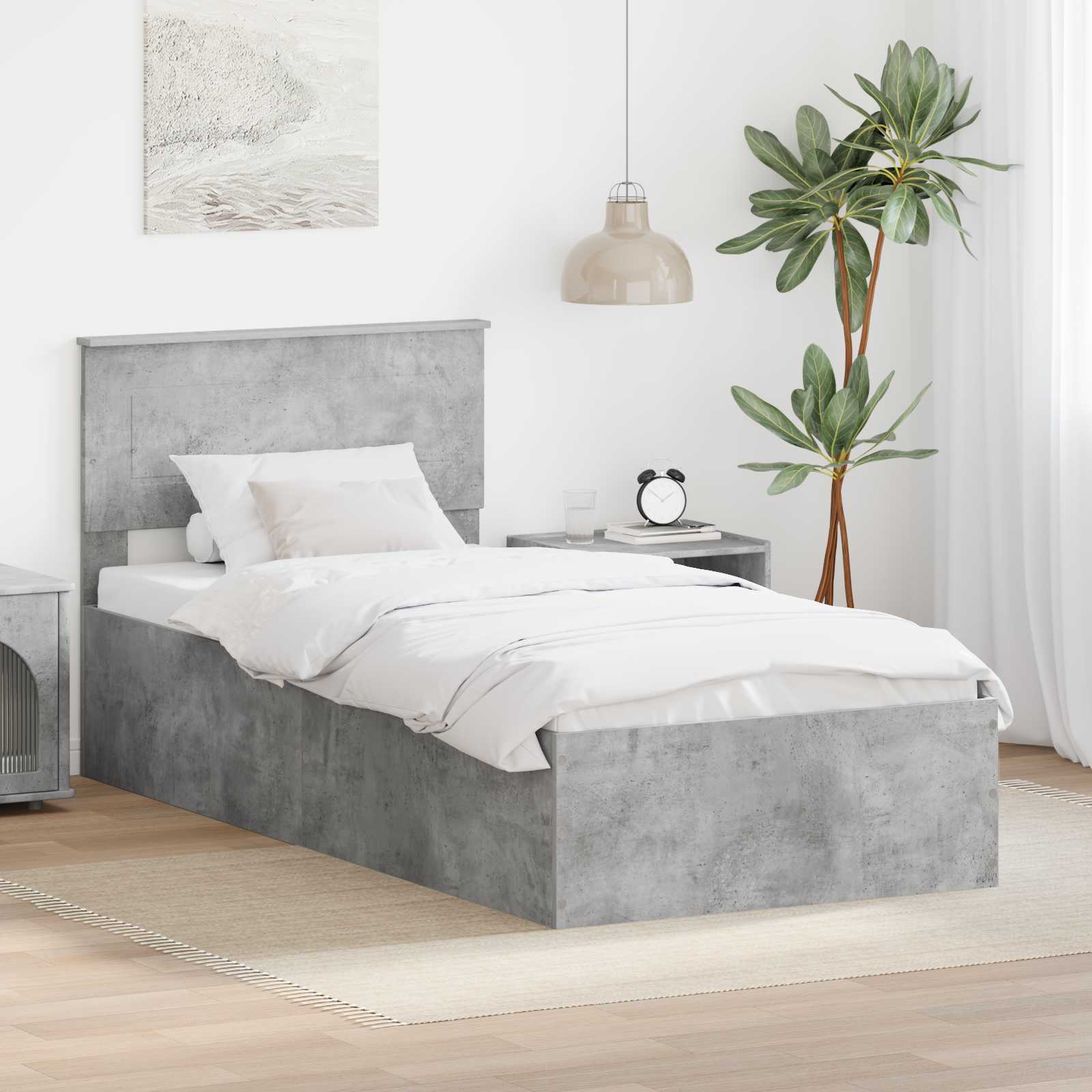 Krevetna konstrukcija s uzglavljem Betonski sivi 75 x 190 cm
