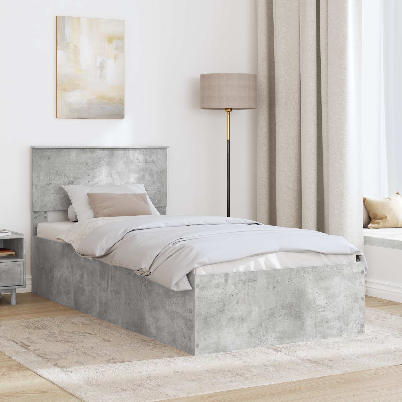 Krevetna konstrukcija s uzglavljem Betonski sivi 75 x 190 cm