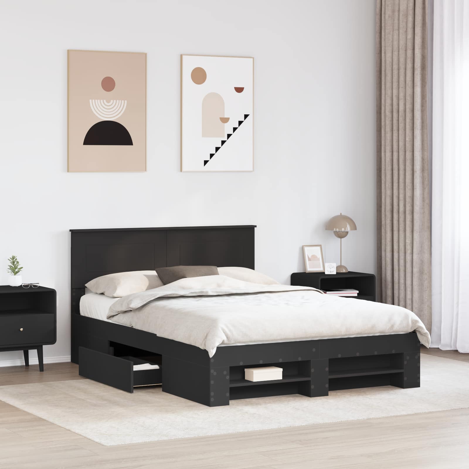 Krevetna konstrukcija Crna 140 x 200 cm Konstruirano drvo