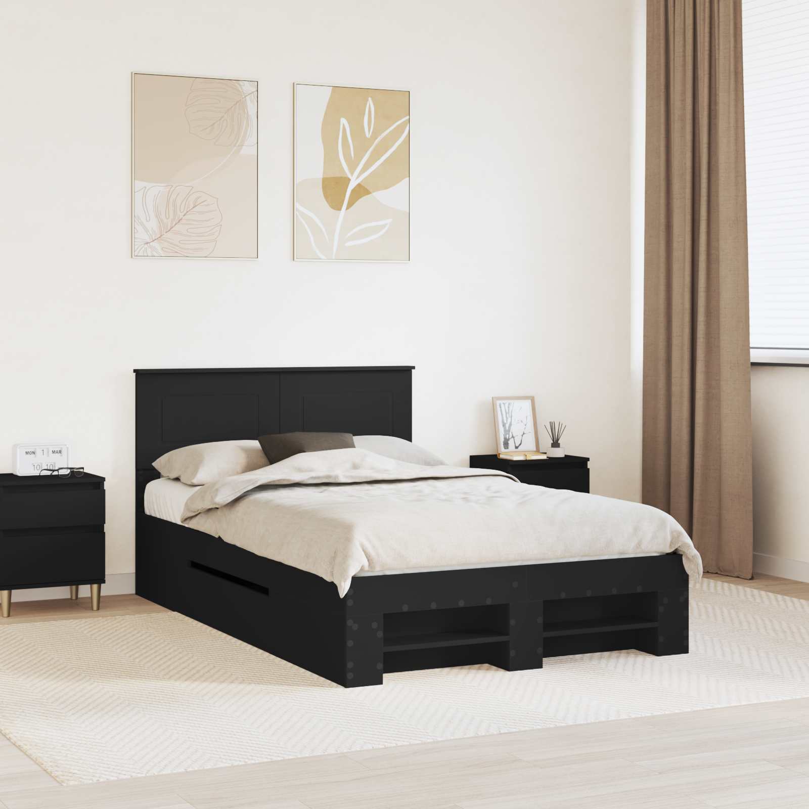 Krevetna konstrukcija Crna 137 x 203 cm Konstruirano drvo