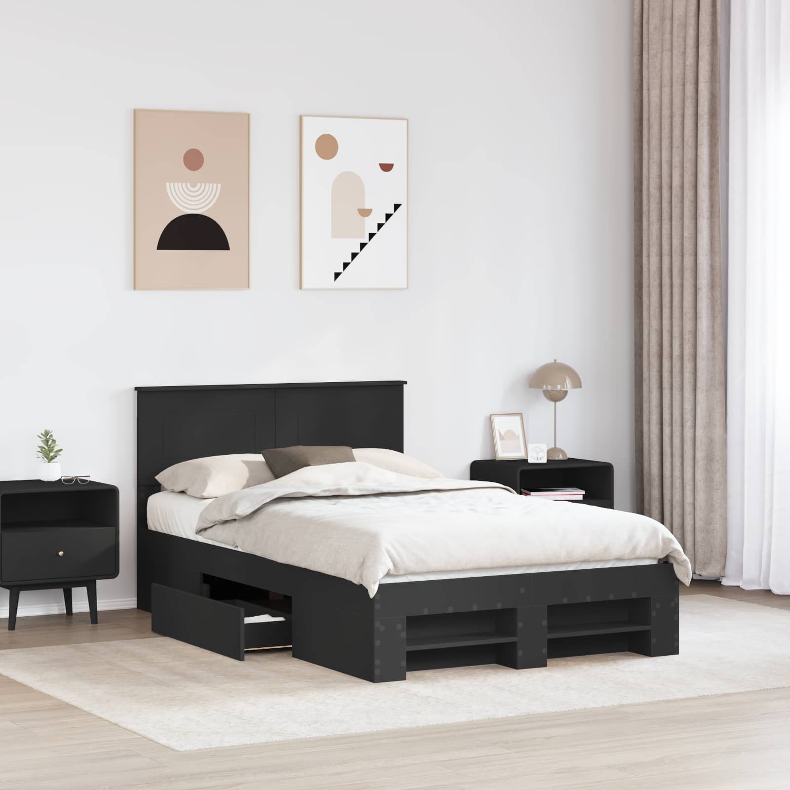Krevetna konstrukcija Crna 137 x 203 cm Konstruirano drvo