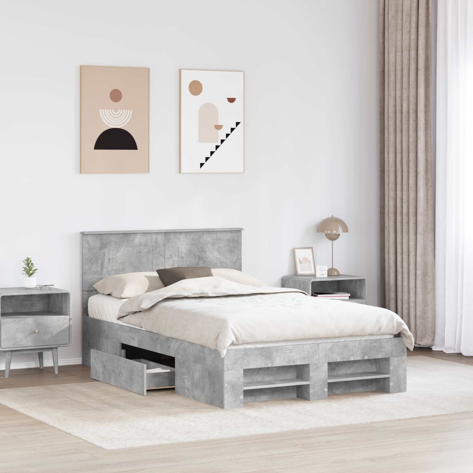 Krevetna konstrukcija s uzglavljem Betonski sivi 120 x 200 cm