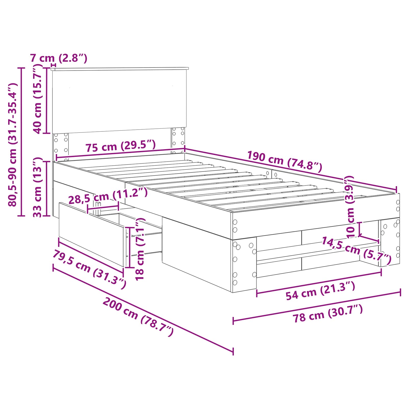 Krevetna konstrukcija Crna 80 x 200 cm Konstruirano drvo