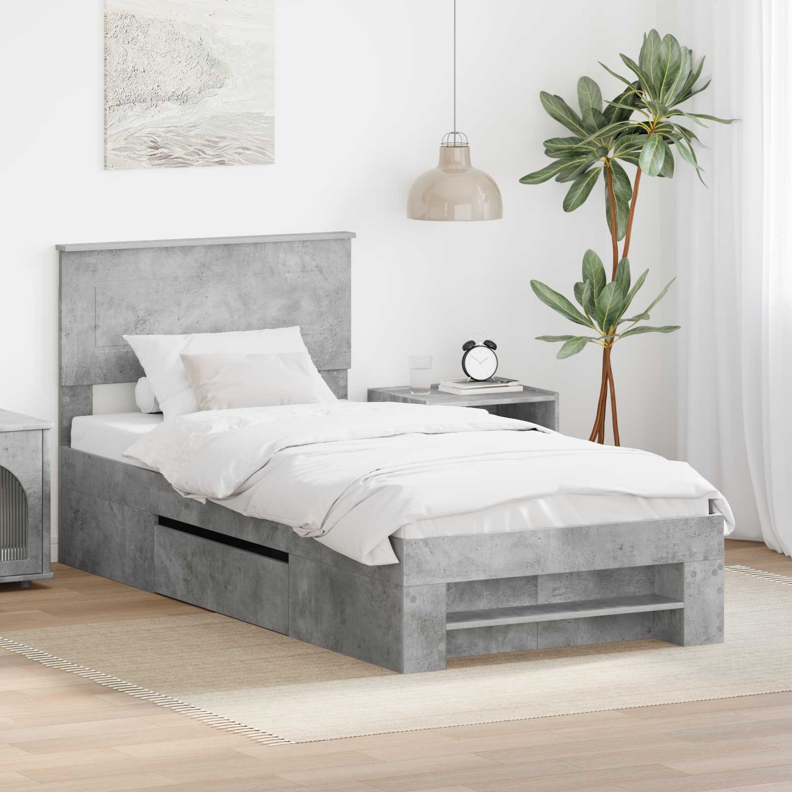 Krevetna konstrukcija s uzglavljem Betonski sivi 80 x 200 cm