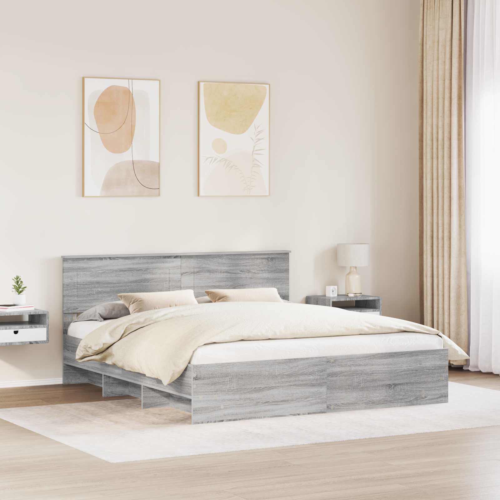Krevetna konstrukcija s uzglavljem Siva Sonoma 200 x 200 cm