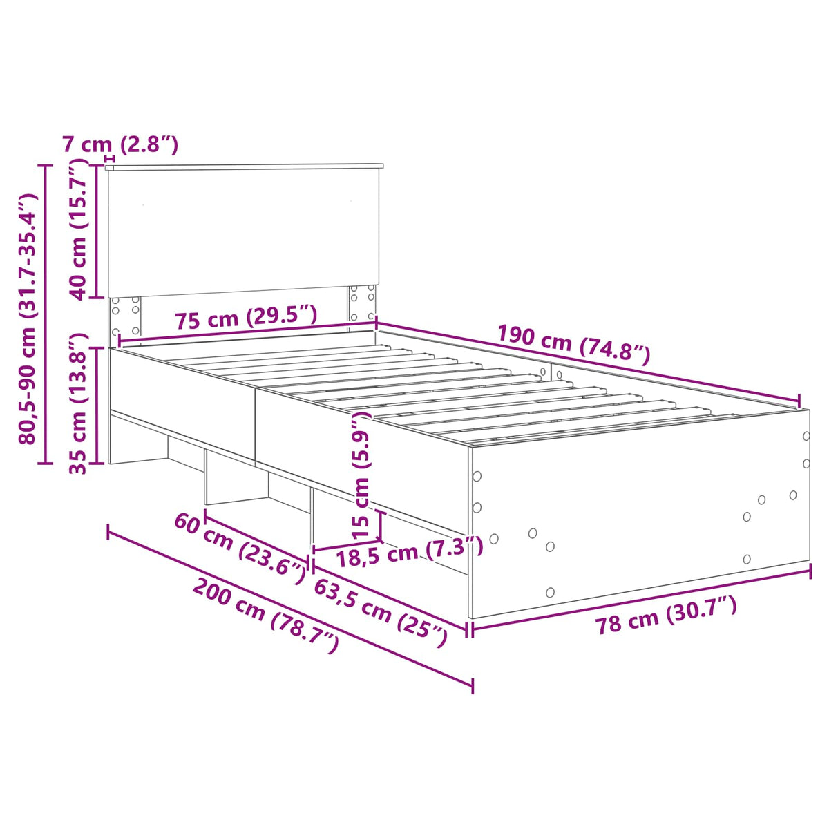 Krevetna konstrukcija Crna 80 x 200 cm Konstruirano drvo