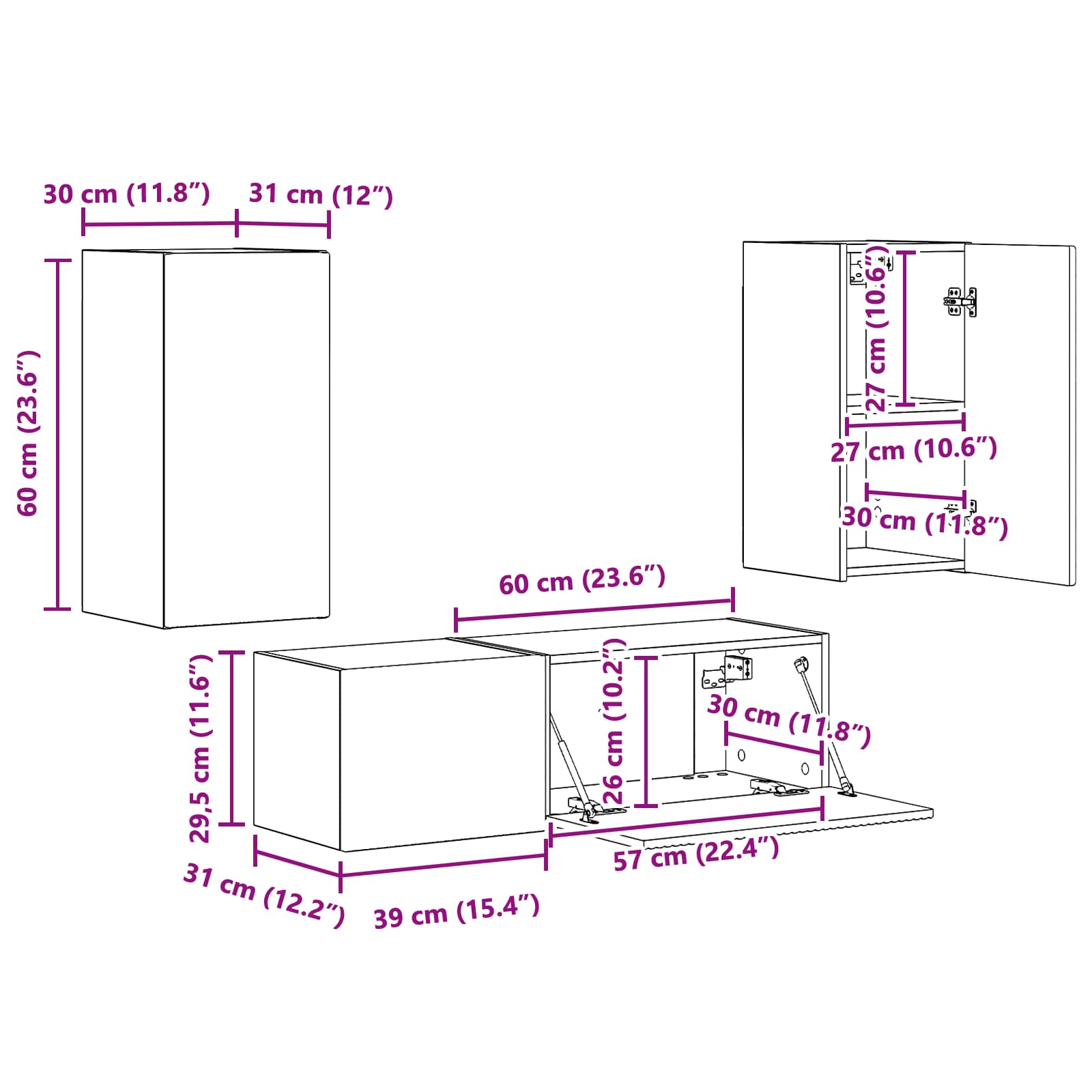 Set zidnog ormarića za TV Zidne 4 pcs Bijelo Konstruirano drvo