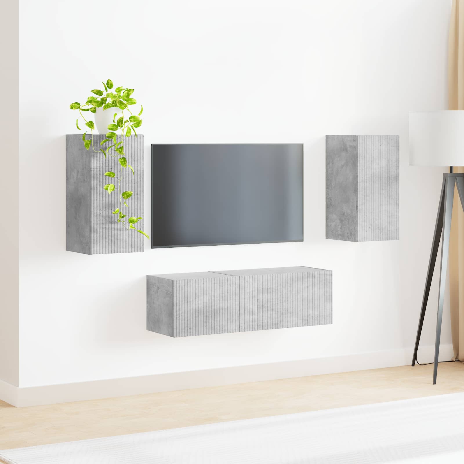 Set zidnog ormarića za TV 4 pcs Betonski sivi Konstruirano drvo