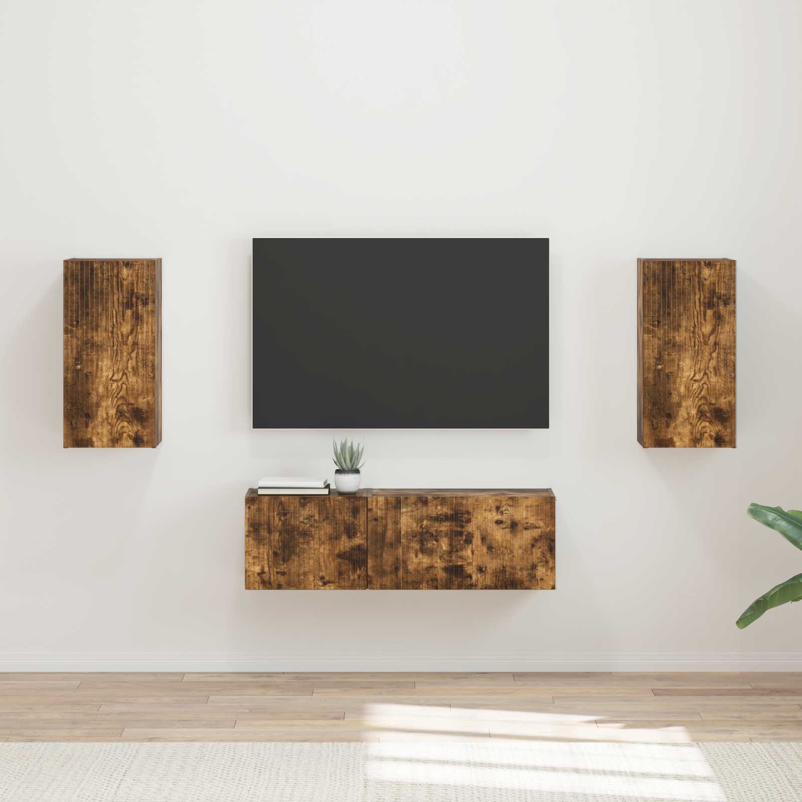 Set zidnog ormarića za TV Zidne 4 pcs Dimljeni hrast
