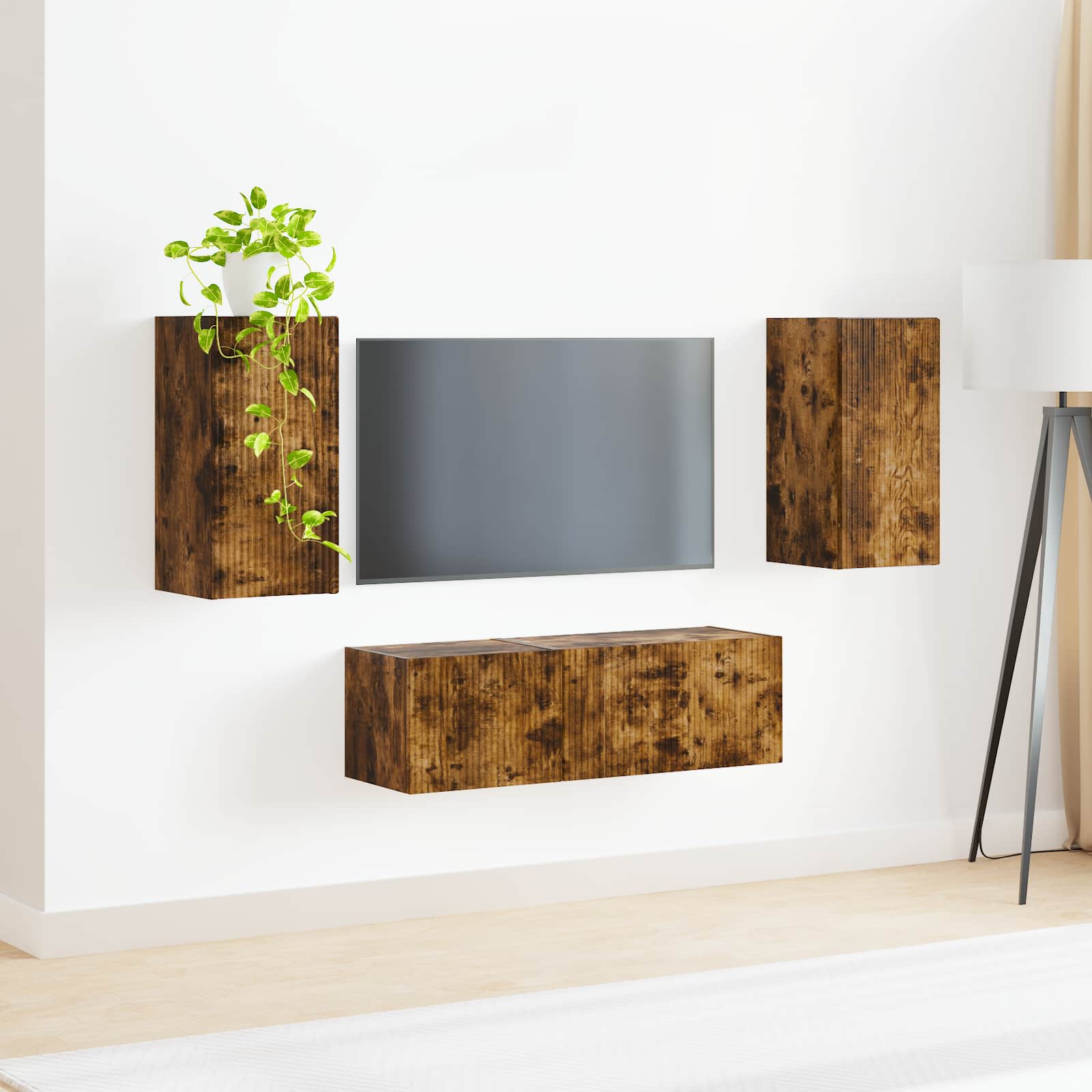 Set zidnog ormarića za TV Zidne 4 pcs Dimljeni hrast