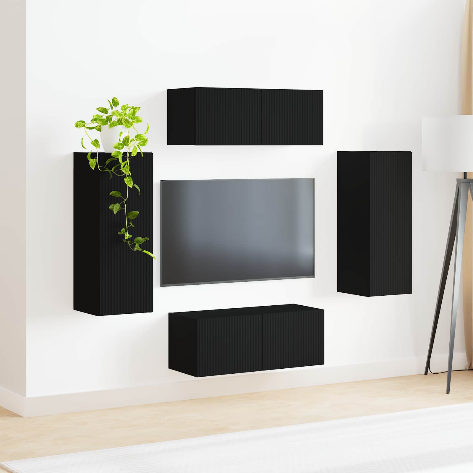 Set zidnog ormarića za TV Zidne 4 pcs Crna Konstruirano drvo