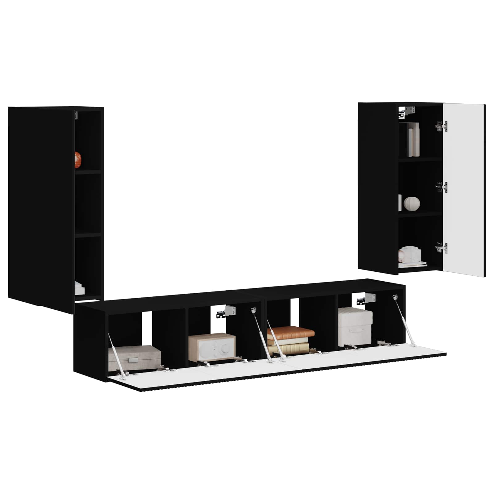 Set zidnog ormarića za TV Zidne 4 pcs Crna Konstruirano drvo