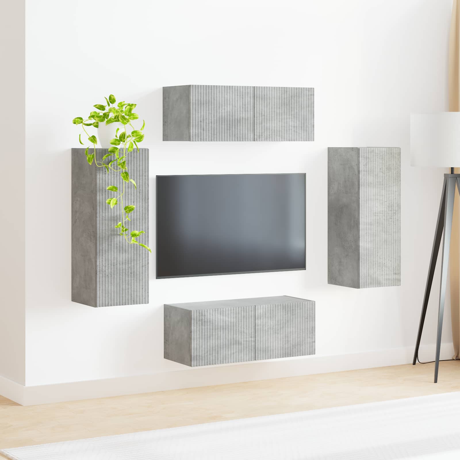 Set zidnog ormarića za TV 4 pcs Betonski sivi Konstruirano drvo