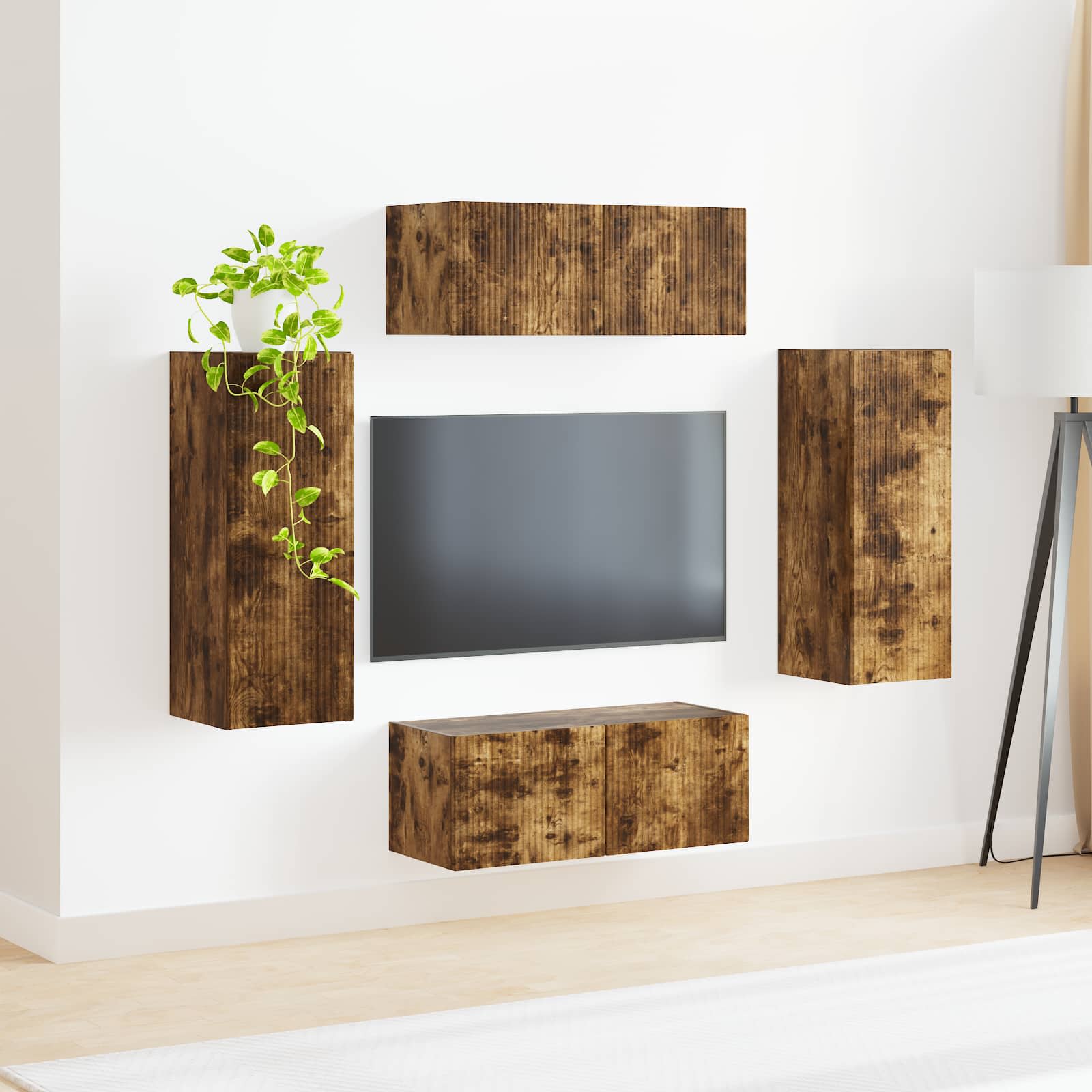 Set zidnog ormarića za TV Zidne 4 pcs Dimljeni hrast