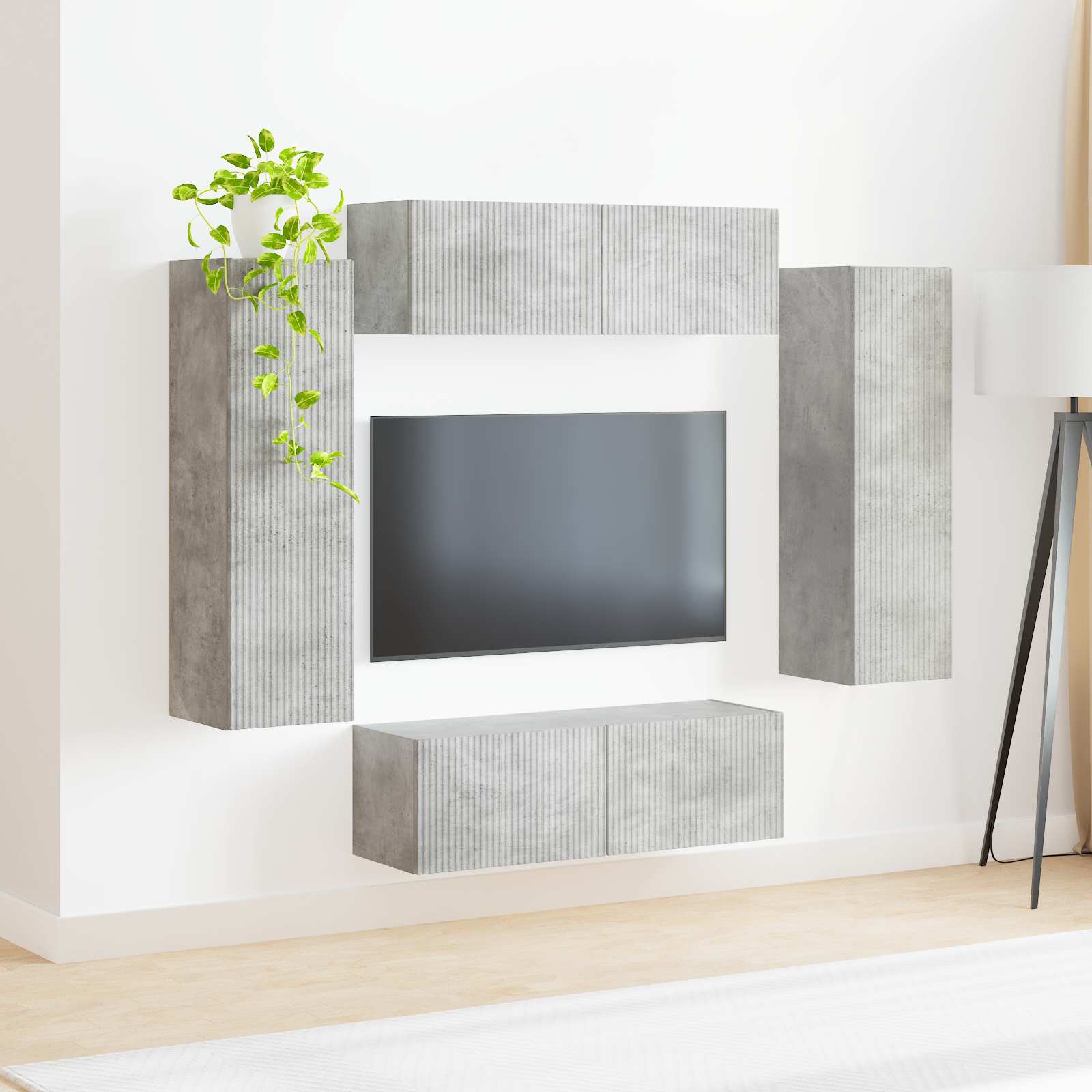 Set zidnog ormarića za TV 4 pcs Betonski sivi Konstruirano drvo