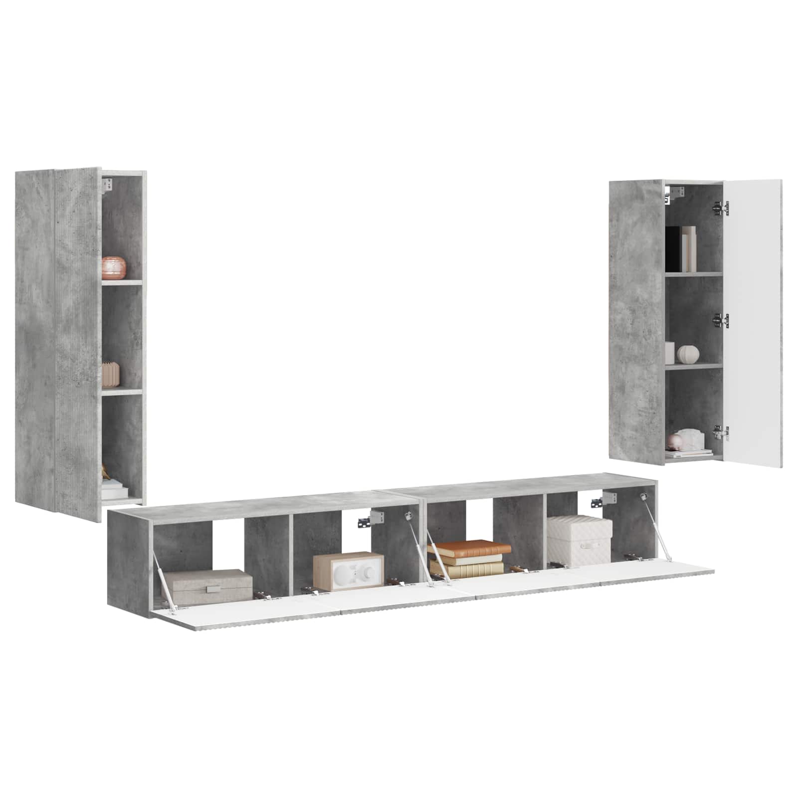 Set zidnog ormarića za TV 4 pcs Betonski sivi Konstruirano drvo