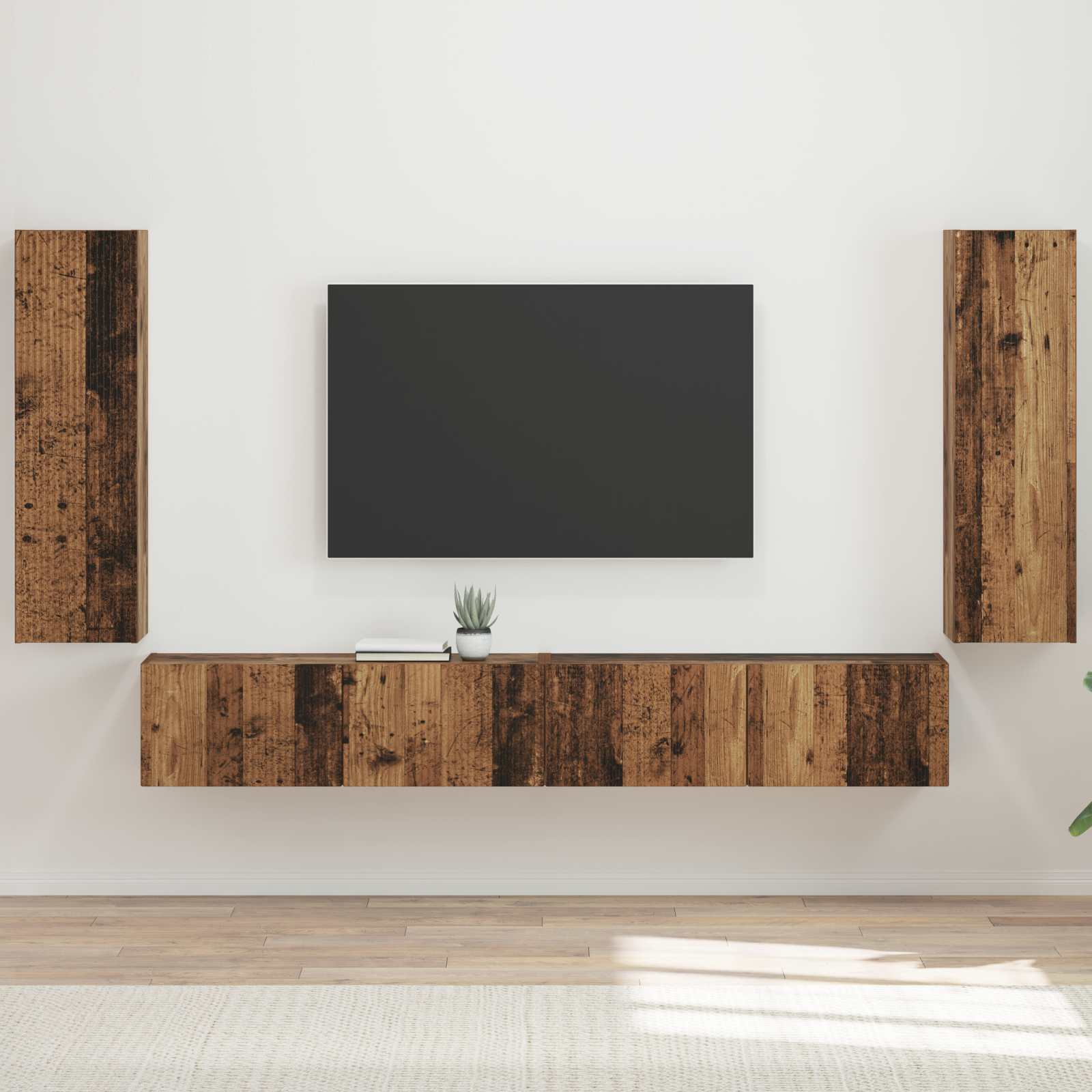 Set zidnog ormarića za TV 4 pcs 29,5 x 31 x 100 cm Staro drvo
