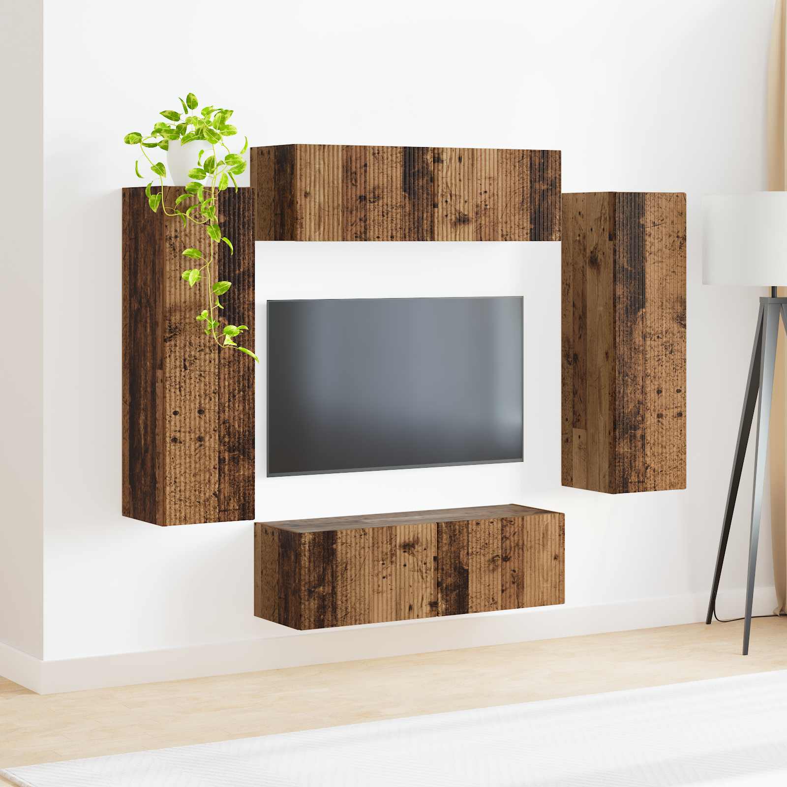Set zidnog ormarića za TV 4 pcs 29,5 x 31 x 100 cm Staro drvo