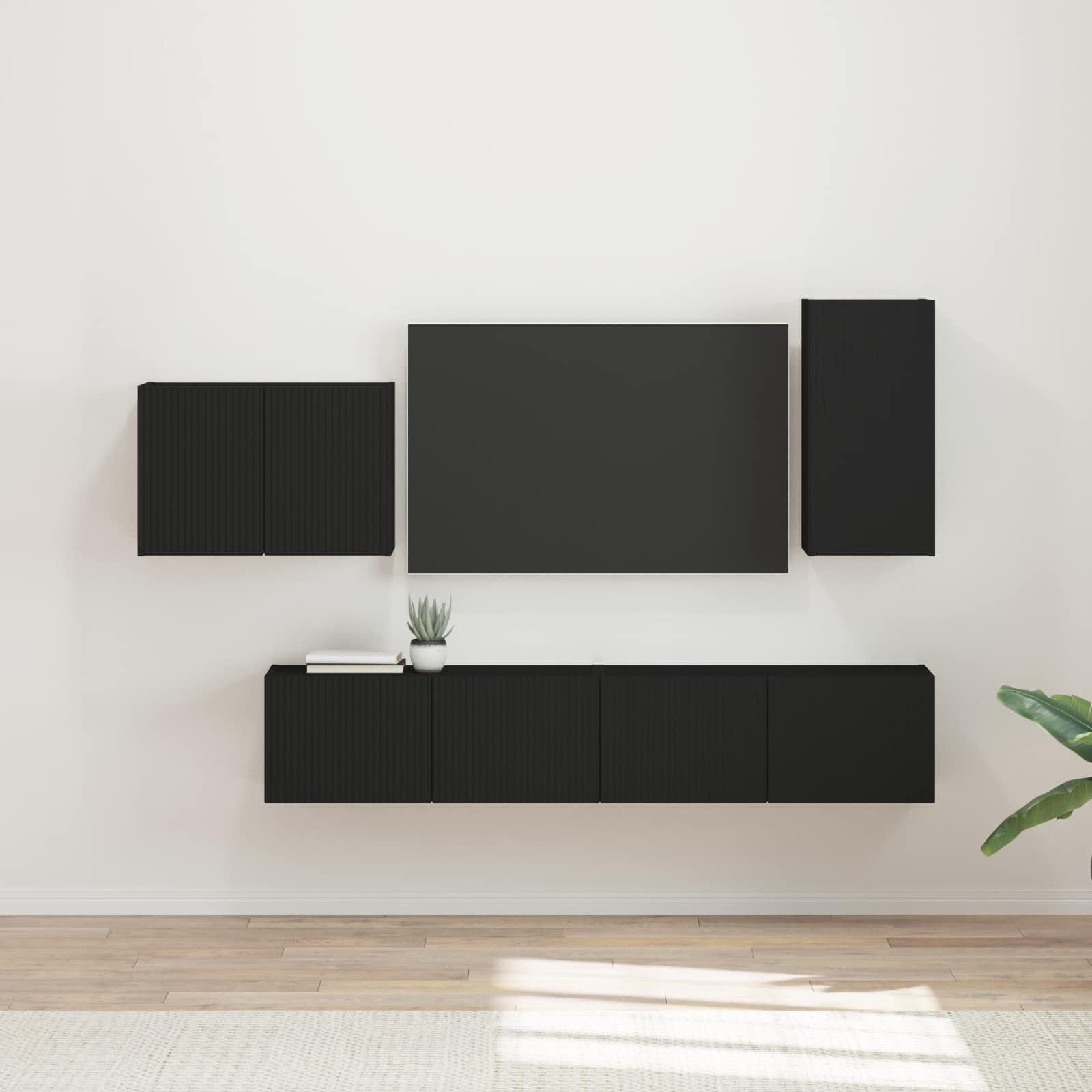 Set zidnog ormarića za TV Zidne 4 pcs Crna Konstruirano drvo