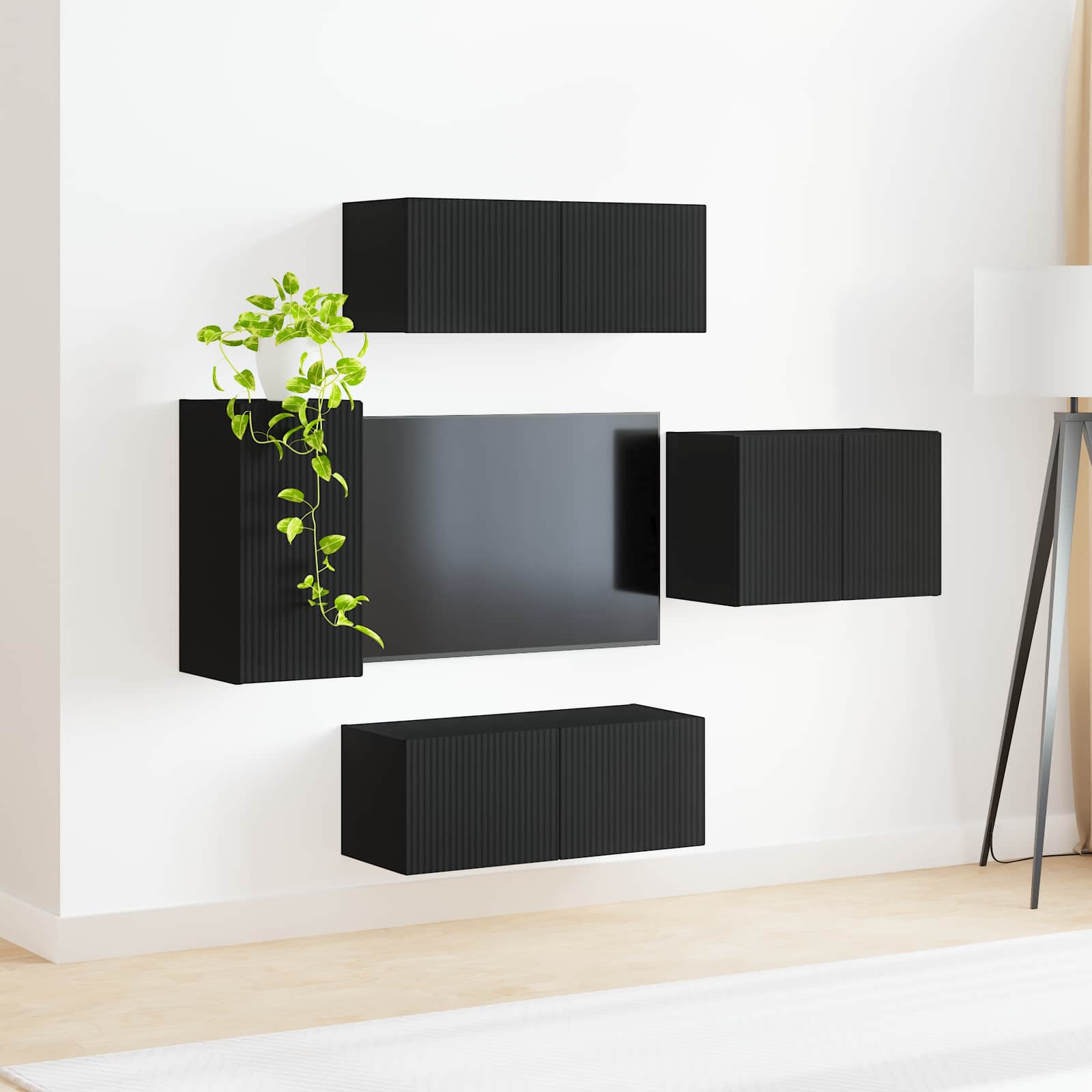 Set zidnog ormarića za TV Zidne 4 pcs Crna Konstruirano drvo
