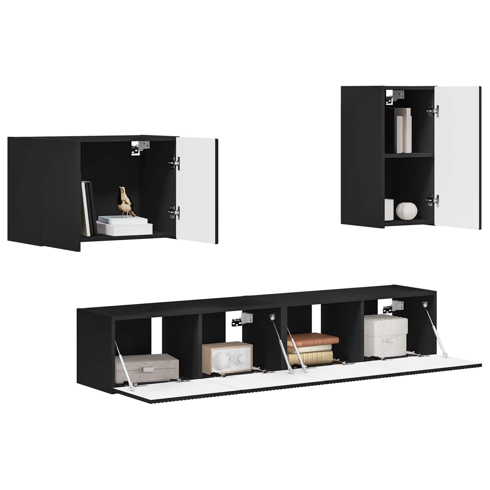 Set zidnog ormarića za TV Zidne 4 pcs Crna Konstruirano drvo