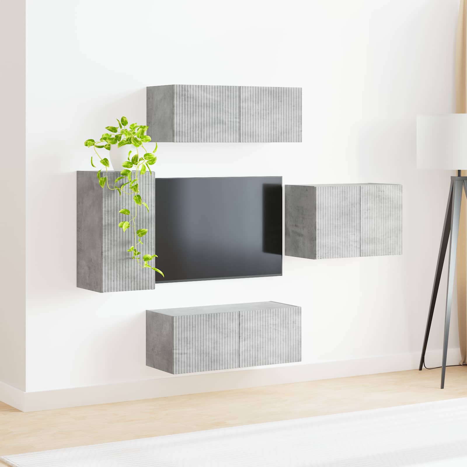 Set zidnog ormarića za TV 4 pcs Betonski sivi Konstruirano drvo