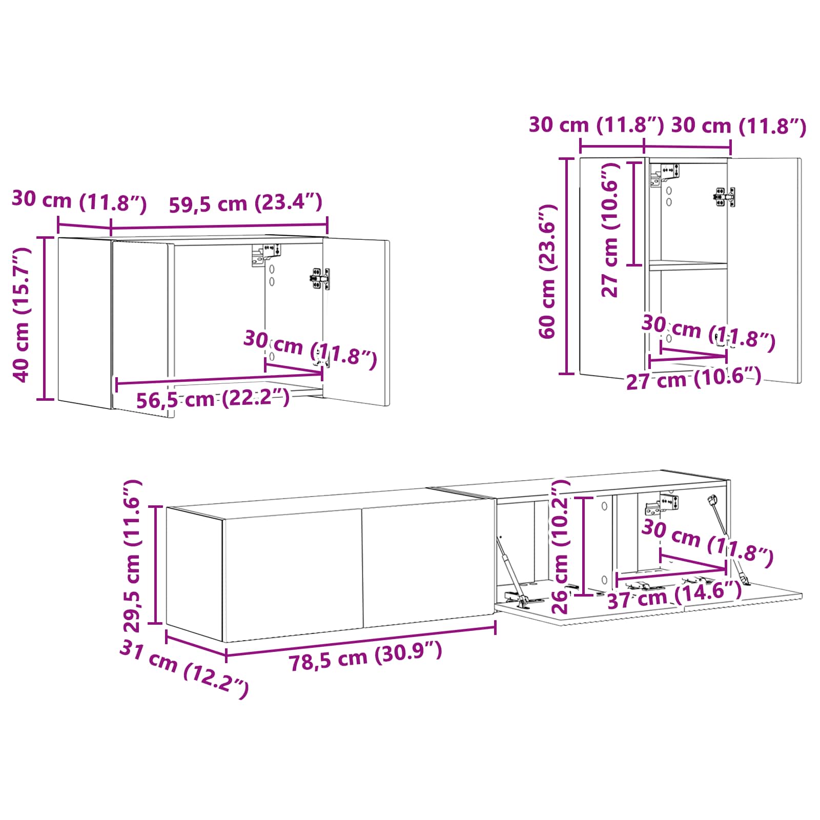 Set zidnog ormarića za TV 4 pcs Betonski sivi Konstruirano drvo