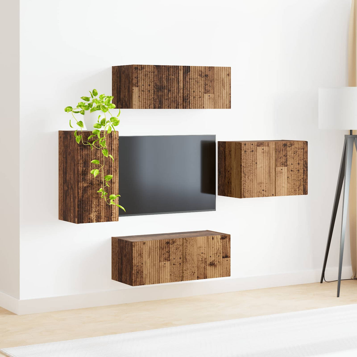 Set zidnog ormarića za TV 4 pcs Staro drvo Konstruirano drvo