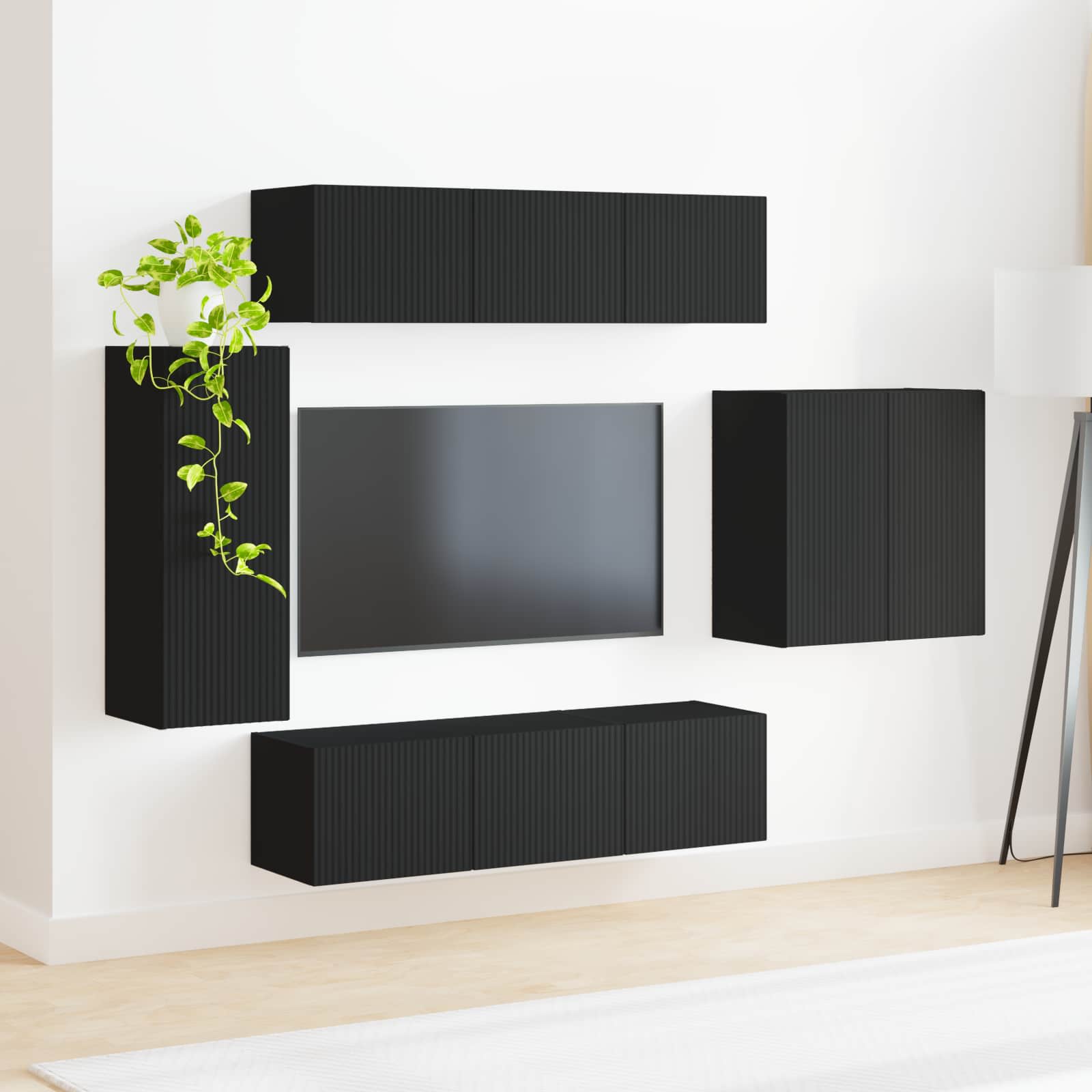 Set zidnog ormarića za TV Zidne 6 pcs Crna