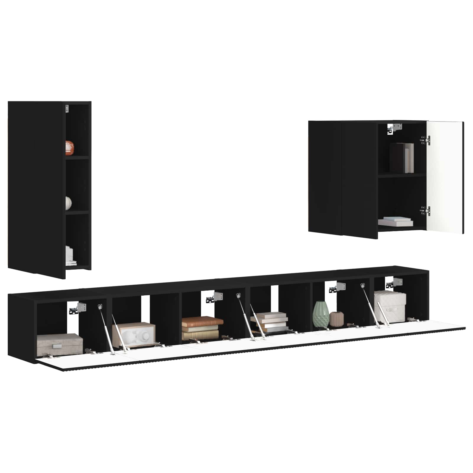 Set zidnog ormarića za TV Zidne 6 pcs Crna