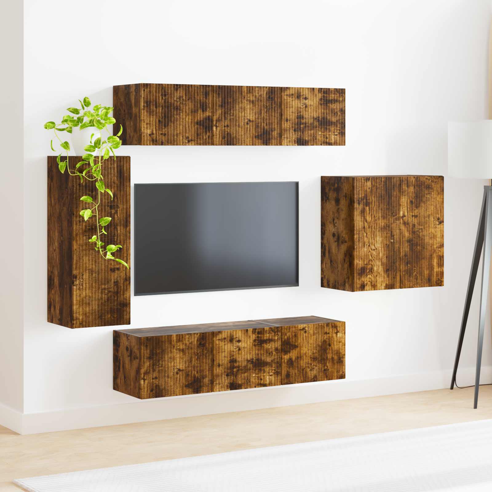 Set zidnog ormarića za TV Zidne 6 pcs Dimljeni hrast