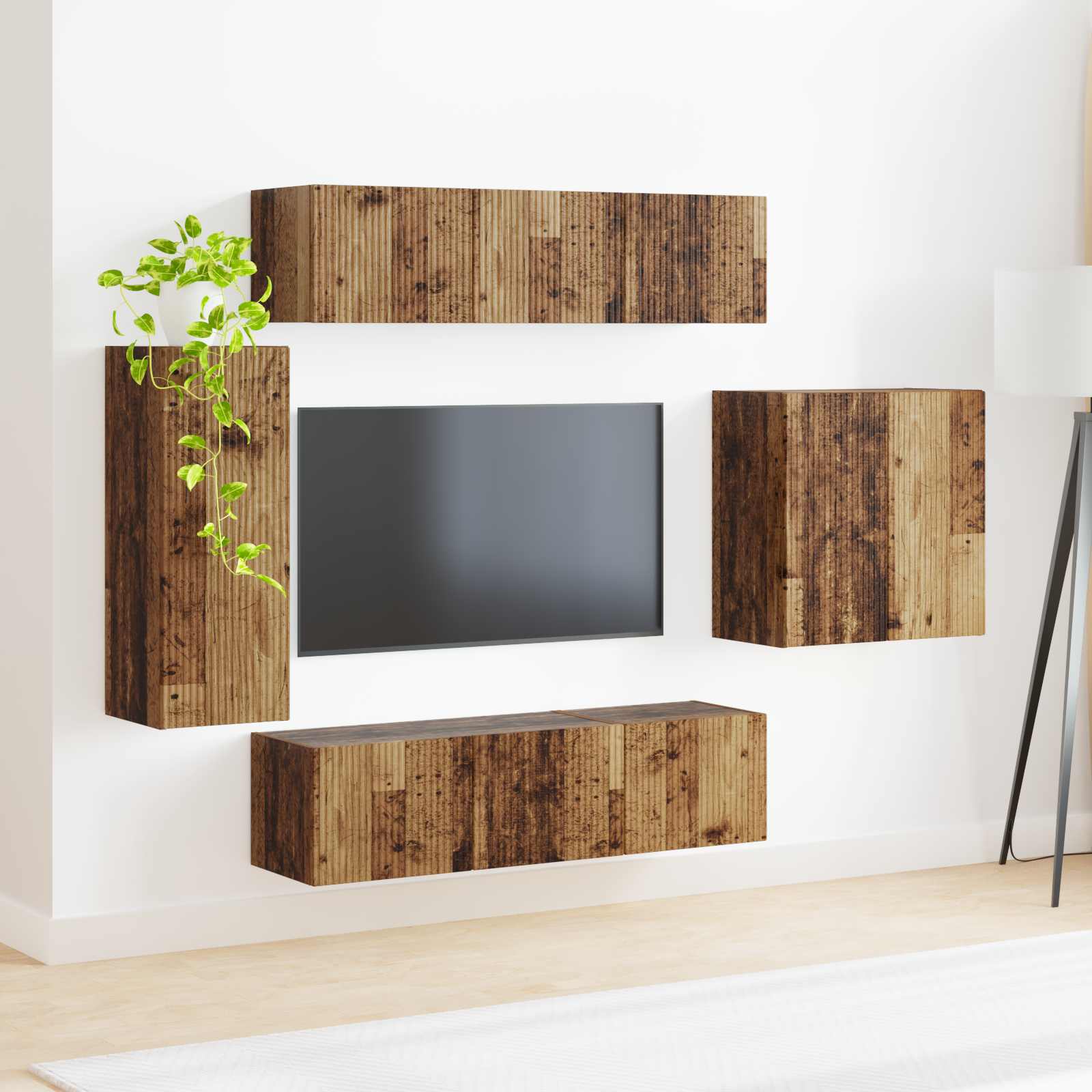 Set zidnog ormarića za TV Zidne 6 pcs Staro drvo