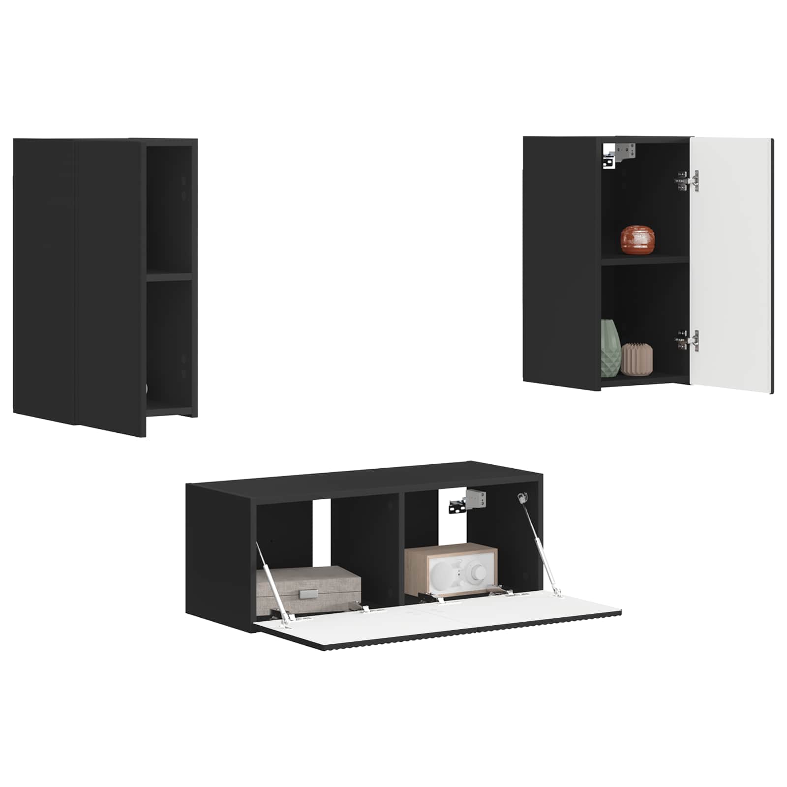 Set TV komoda Zidne 2 pcs Crna Konstruirano drvo