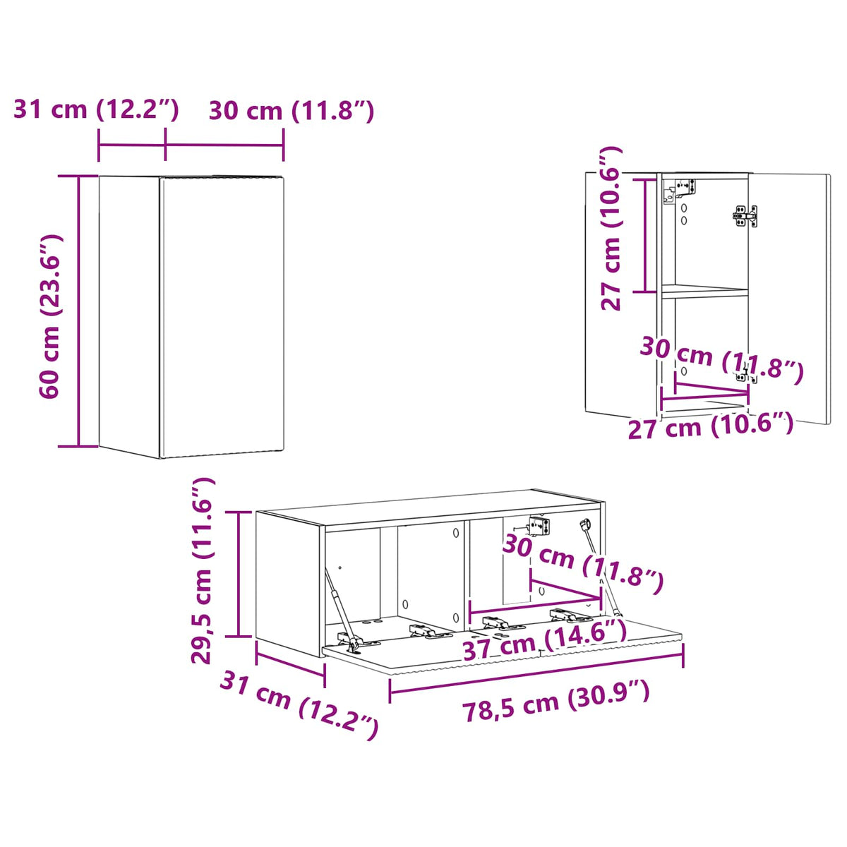 Set TV komoda Zidne 2 pcs Dimljeni hrast Konstruirano drvo