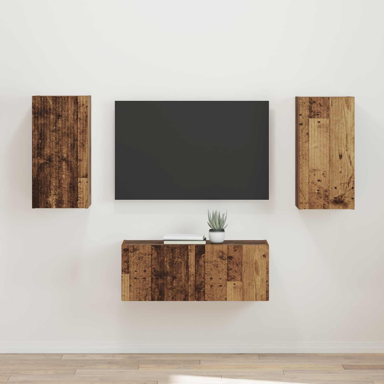 Set TV komoda Zidne 2 pcs Staro drvo Konstruirano drvo