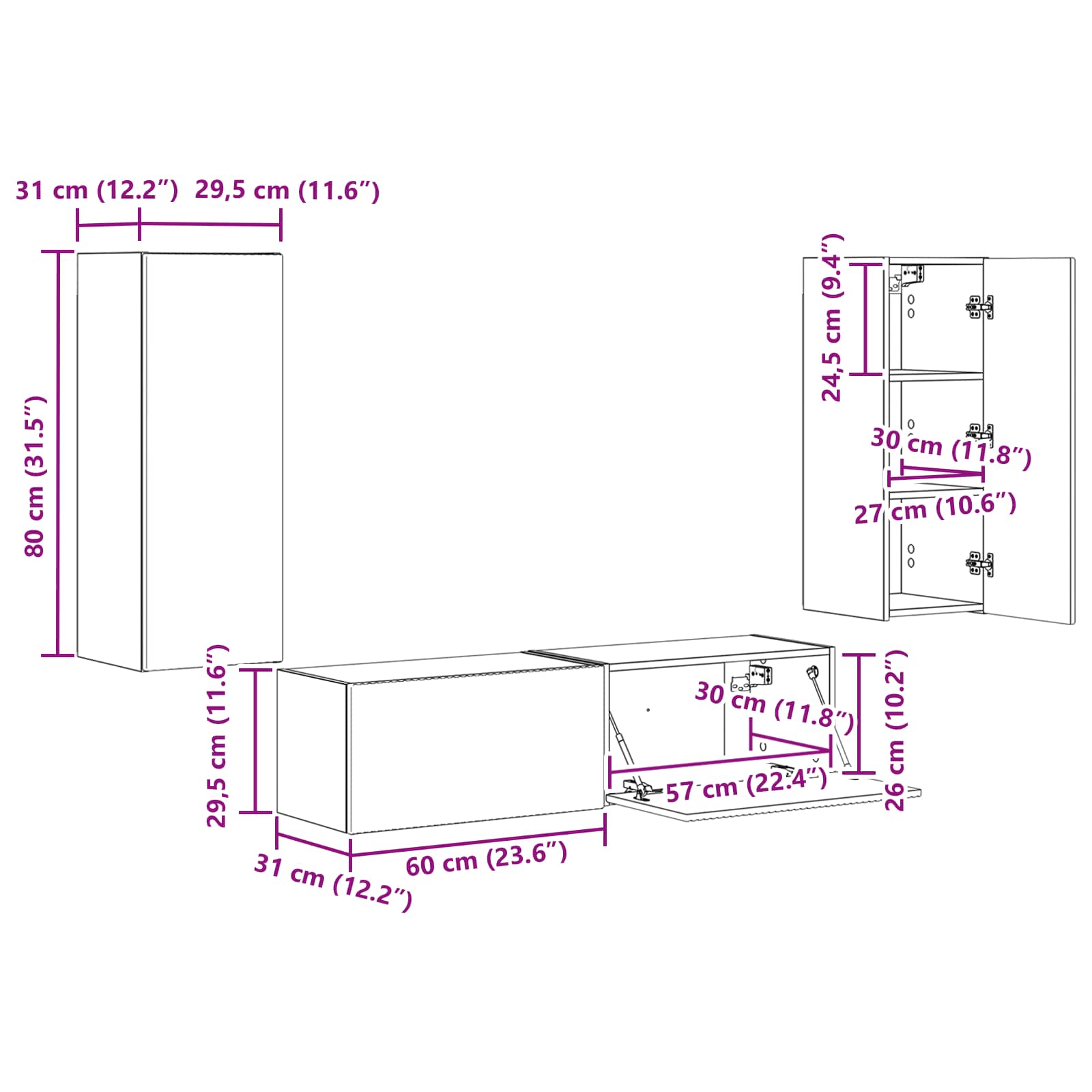 Set TV komoda Zidne 2 pcs Siva Sonoma Konstruirano drvo