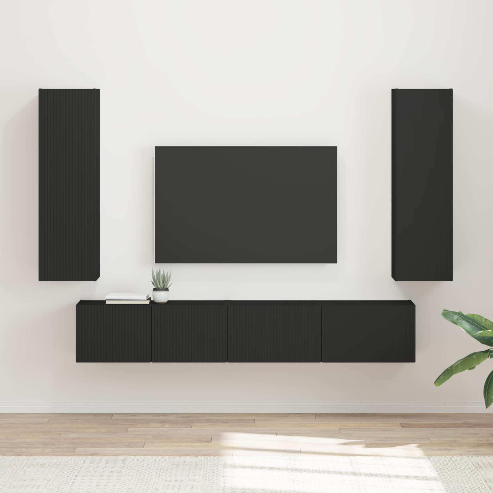 Set TV komoda Zidne 3 pcs Crna Konstruirano drvo