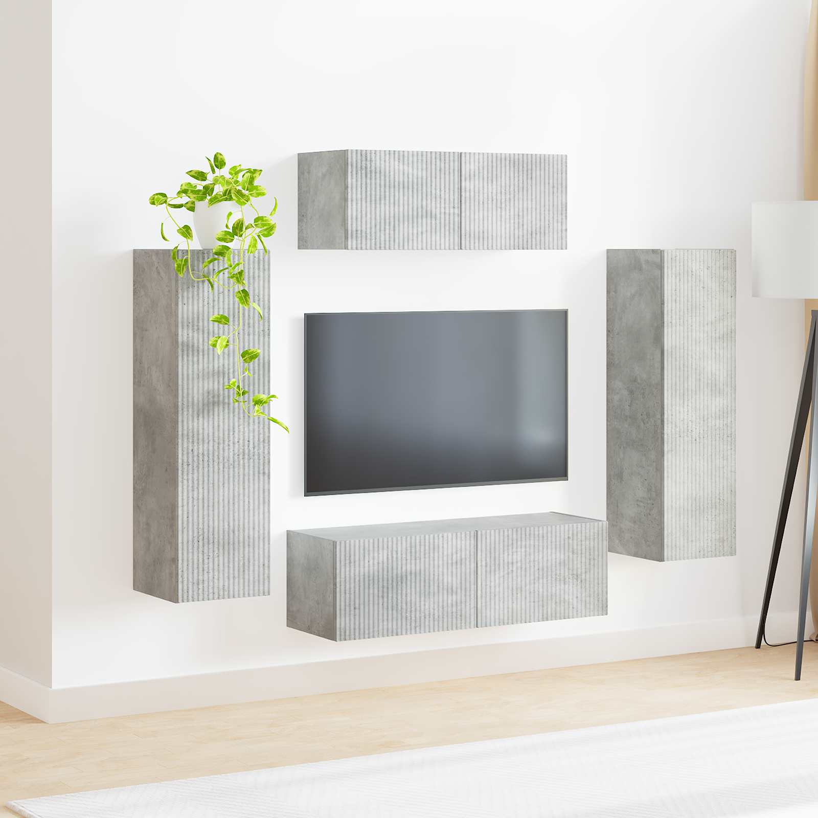 Set TV komoda Zidne 3 pcs Betonski sivi Konstruirano drvo