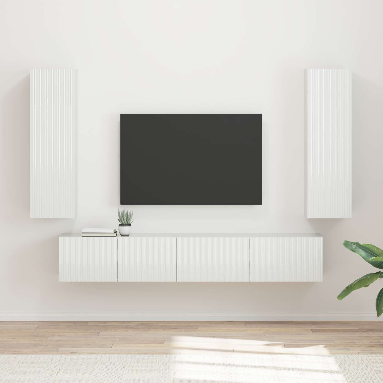 Set TV komoda Zidne 3 pcs Visoki sjaj bijela Konstruirano drvo