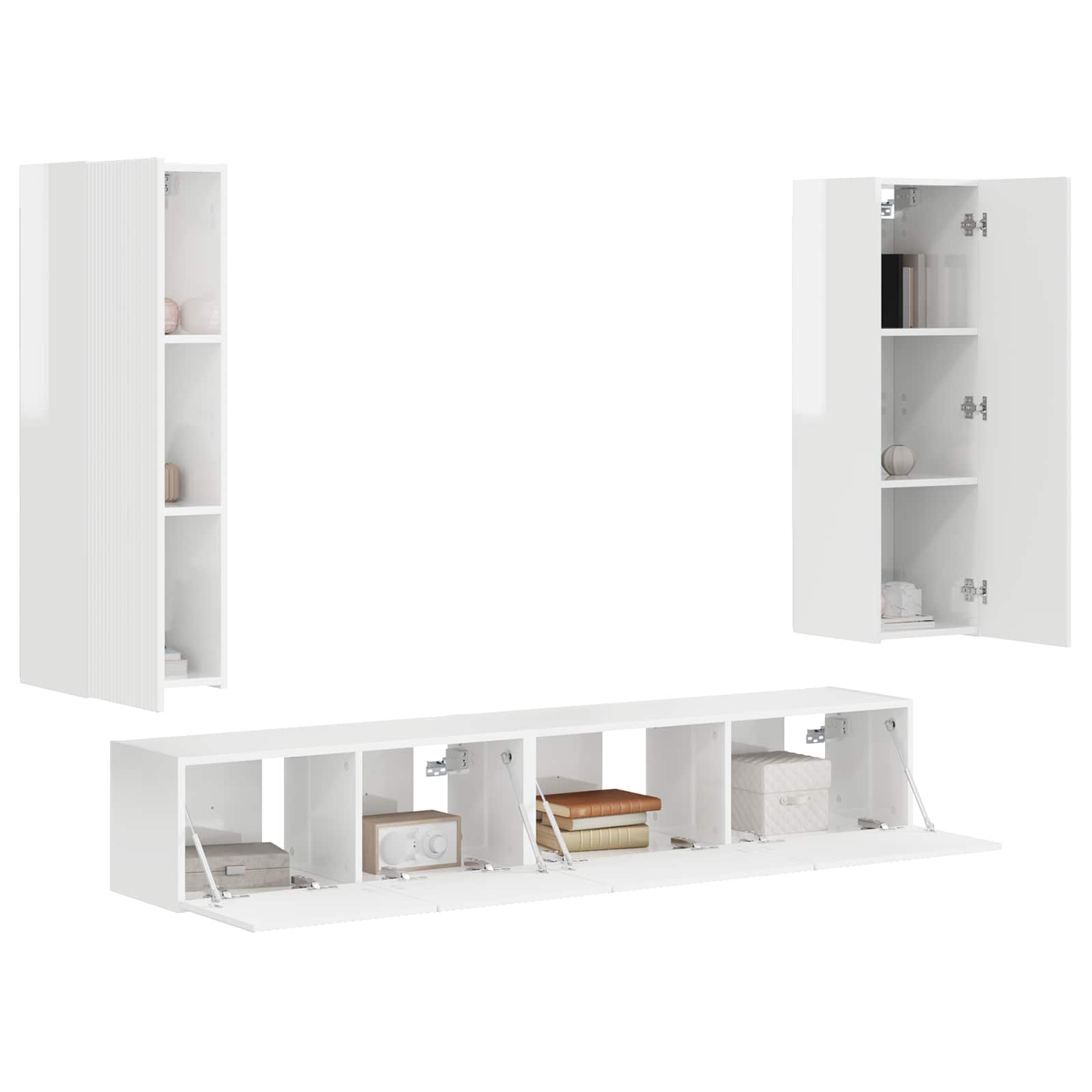 Set TV komoda Zidne 3 pcs Visoki sjaj bijela Konstruirano drvo