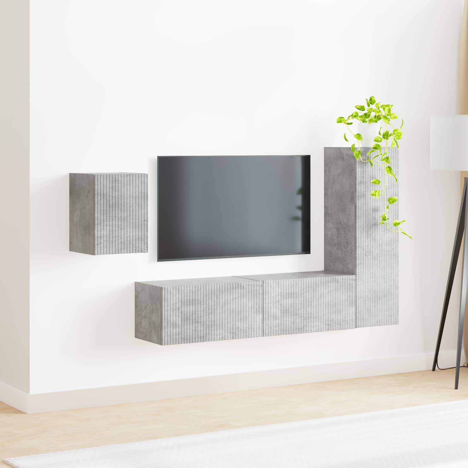 Set TV komoda Zidne 4 pcs Betonski sivi Konstruirano drvo