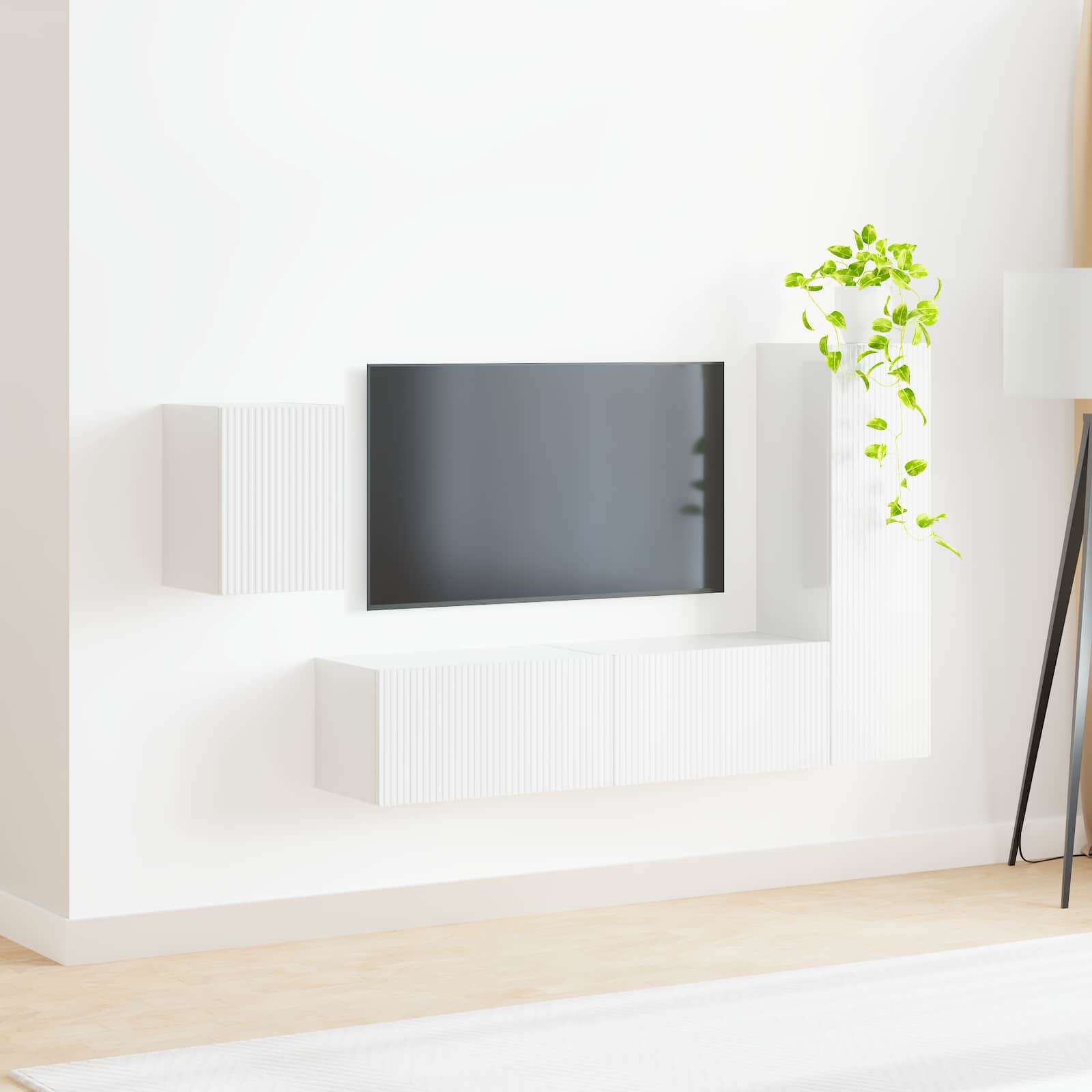 Set TV komoda Zidne 4 pcs Visoki sjaj bijela Konstruirano drvo