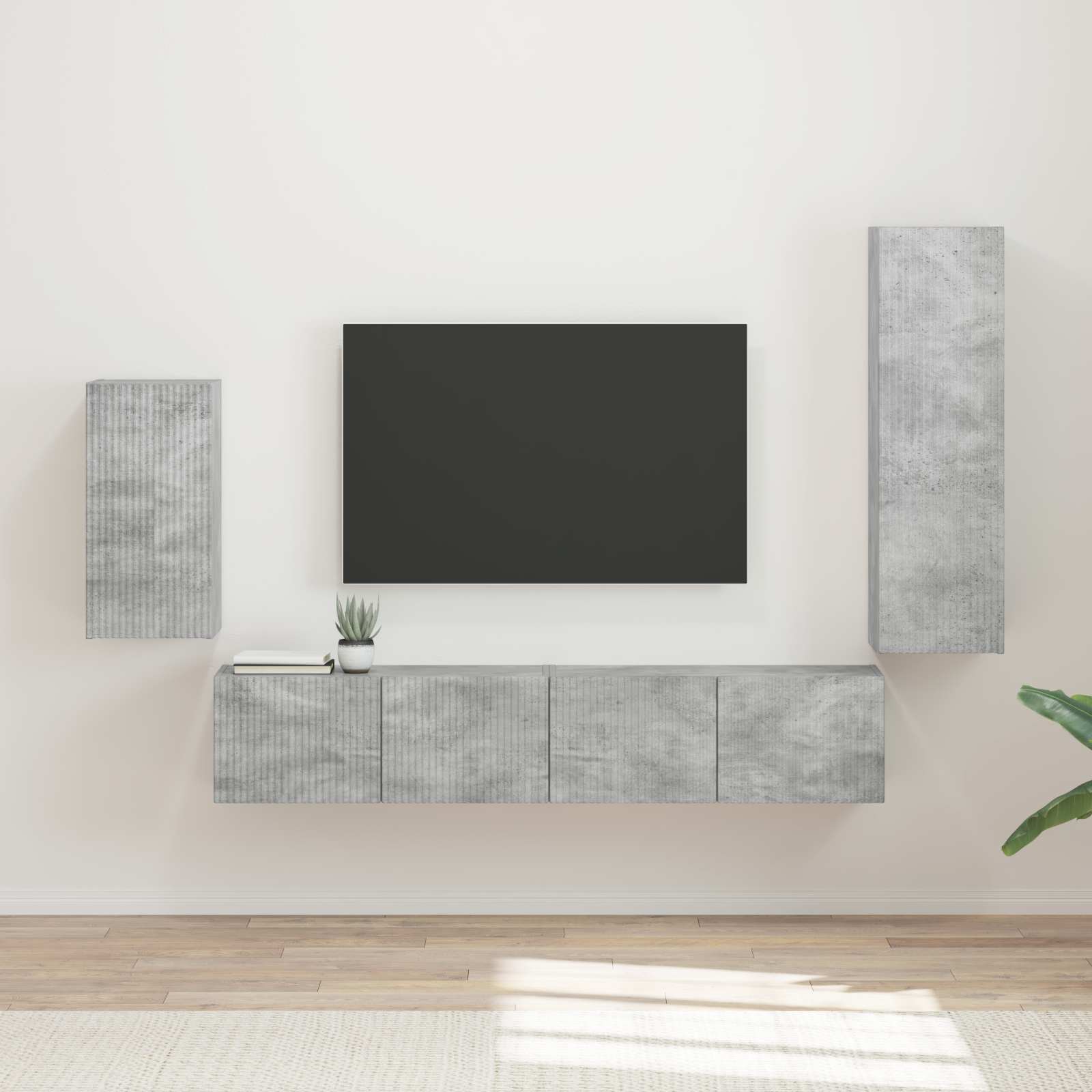 Set TV komoda Zidne 4 pcs Betonski sivi Konstruirano drvo